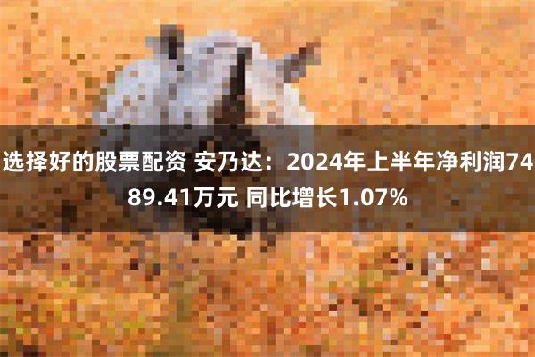 选择好的股票配资 安乃达：2024年上半年净利润7489.41万元 同比增长1.07%